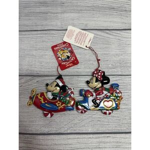 Vintage Disney Mickey Minnie Mouse Tin Toy Air Plane Train Christmas Ornaments